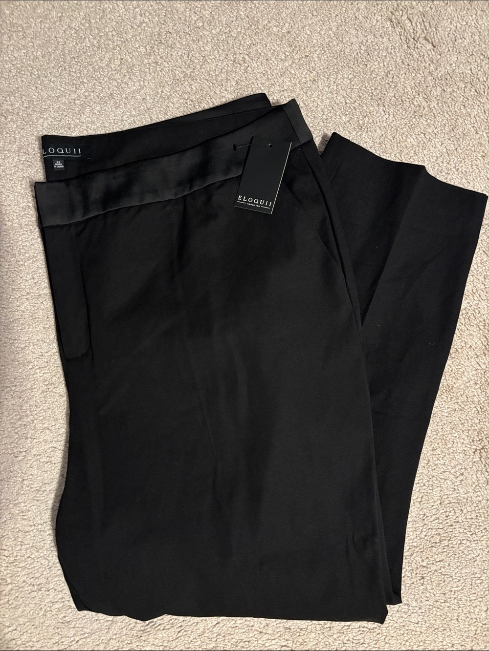 🖤 Eloquii Black Straight-Leg Pants w/ Ankle Slit & Satin Trim Waist | 24W | NWT